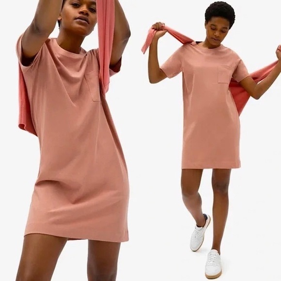 EVERLANE Dusty Rose Short Sleeve Crew Neck Relaxed Cotton Pocket T-Shirt Dress S - Picture 1 of 6